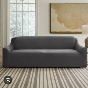 Surefit Hampstead Stretch Velvet Velour Charcoal Gray Slipcover (Couch)